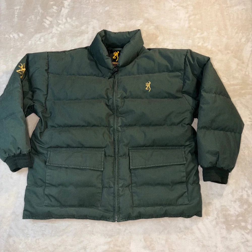Browning Kids XL Green Goose Down Puffer Jacket Coat Buckmark 304-76540
